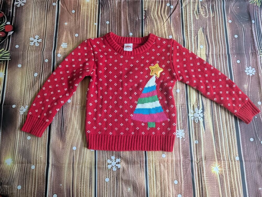 Holiday Time Girls Size 3T Red White Christmas Tree Sweater